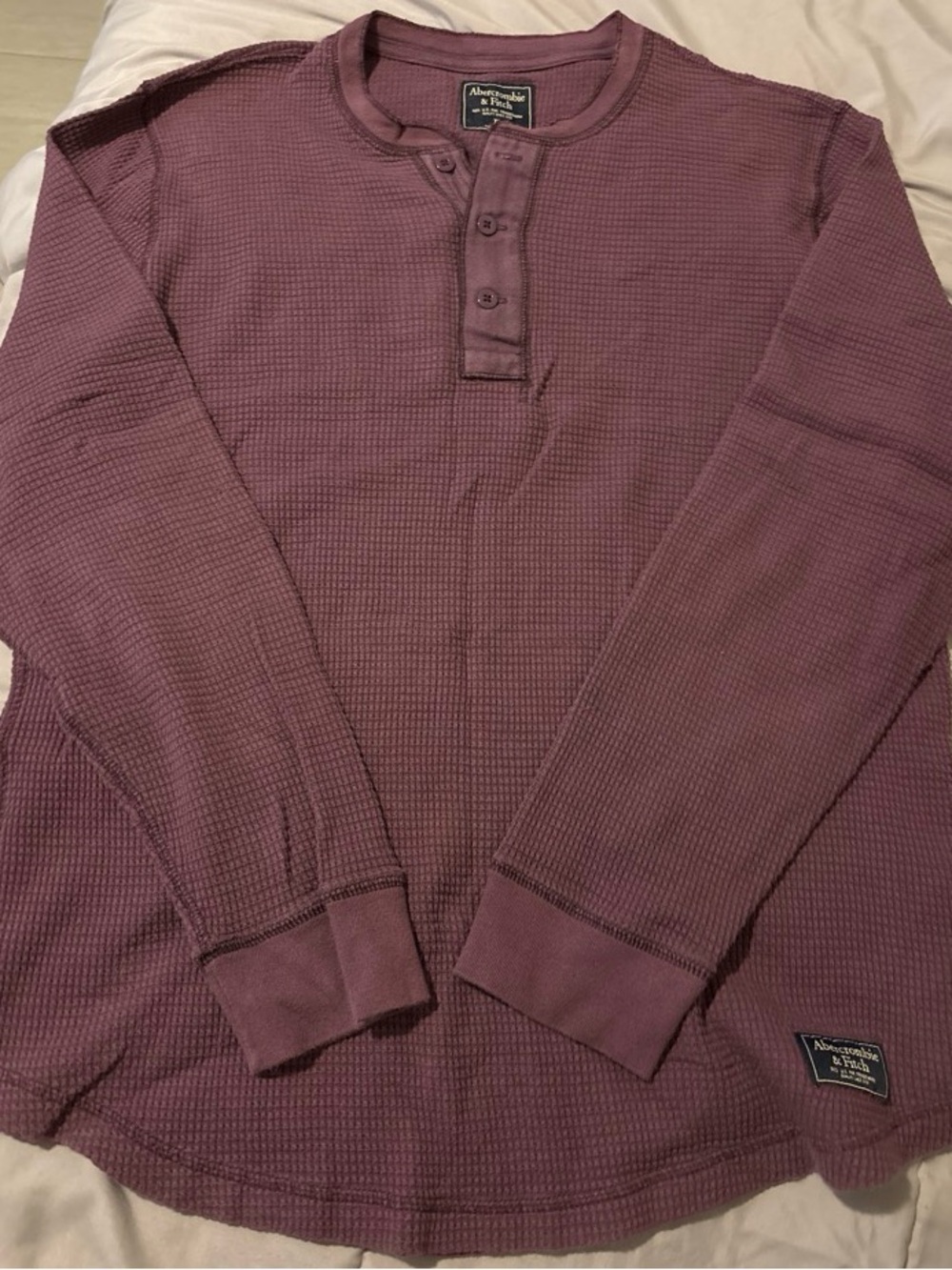 Abercrombie & Fitch Men's Long-Sleeve Waffle Henley - Plum Mauve